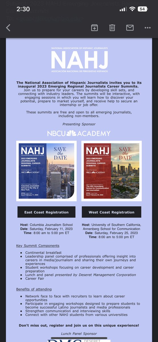 ¡Saludos! All @CJNAHJ folks heads up—the 2023 Emerging Journalists Career Summit is next February. Details below!☕️⬇️