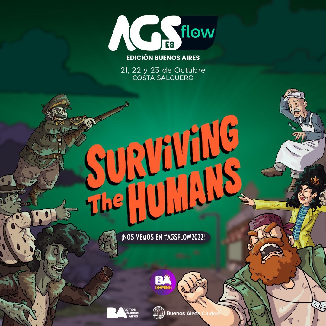 Este año #SurvivingTheHumans no para 🎊🧟‍♂️🎊
💥Este 21, 22 y 23 de Octubre se celebra la 8va edición de AGS Buenos Aires.
🕹️ Vas a poder jugar esta Aventura Gráfica que va a estar en el Stand de BAGaming junto a otros juegos colegas.
Nos vemos ahi! 🧟‍♂️