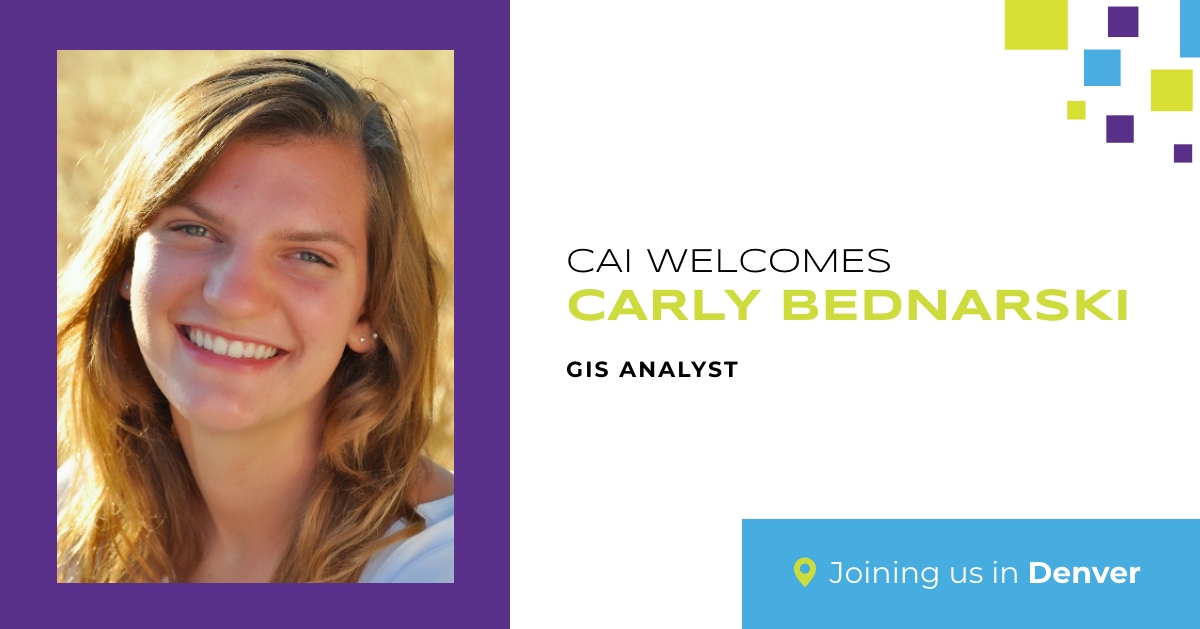 CAI welcomes Carly Bednarski to our Denver team! Carly brings a passion for socioeconomic analysis, public health matters, and geographic information systems. She's excited to work on community and economic development and data analysis projects. bit.ly/3ePeyTI