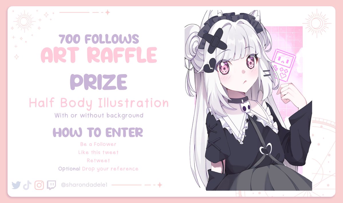 sharondadele1's tweet photo. Finally I can do this. 

✨700 Follows Art Raffle!
🏅Prize: Half Body Illustration

💕Rules
    - Like
    - Follow
    - Retweet
    - (Optional) Drop your reference

🗓️ Deadline: October 31🎃
Good luck everyone!!
#artraffle #artist #VtuberUprsing https://t.co/gsjKWTIswF