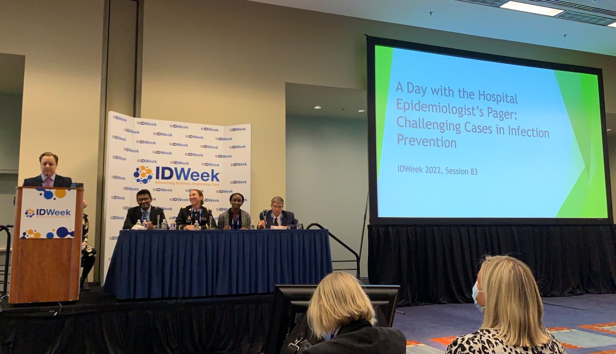 emily_mph's tweet photo. Fascinating panel looking at “A Day with the Hospital Epidemiologist’s Pager: Challenging Cases in Infection Prevention” at #IDWeek2022 @CurtisDonskey @brianheartseli1 @AnuMalaniMD @tarapalmore #InfectionPrevention @IDWeek2022 https://t.co/gXOKH0z32T