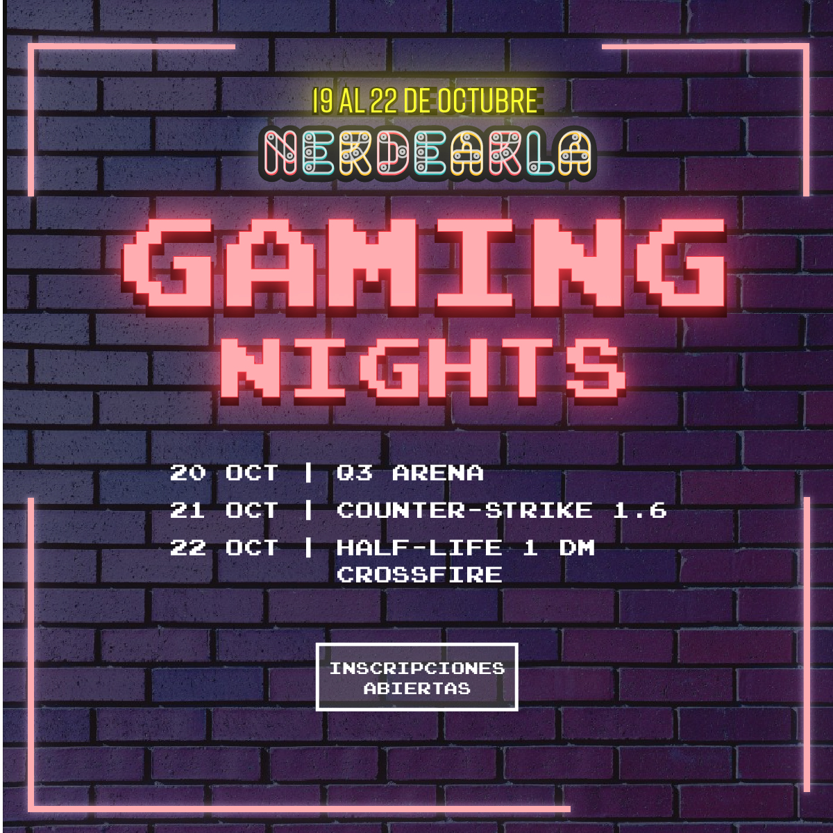 nerdearla's tweet photo. 📆 Los invitamos a las #NerdearlaGamingNights by #MePES 🎮👾
🕹️ Vamos a estar jugando al mejor estilo Lan-Party con el increíble apoyo de #OldServers 👀

➡️ Anotándote en el Formulario : https://t.co/1sBnewYLcQ https://t.co/IXrqGpNlEY