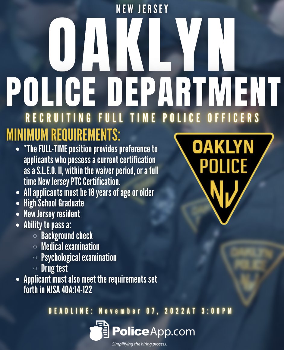on Twitter "Oaklyn Police Department, NJ Now Hiring Full