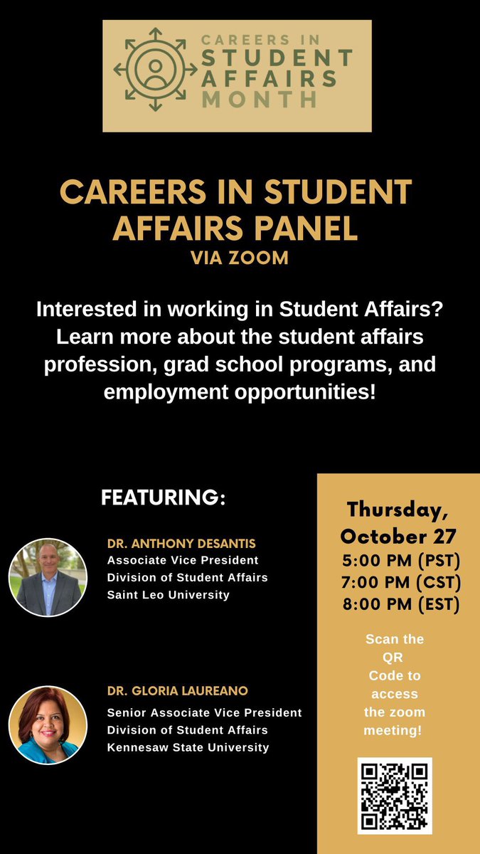 glaurean's tweet photo. Next week I will be on this zoom call. Learn about a career in student affairs https://t.co/oQkwqrhvs5