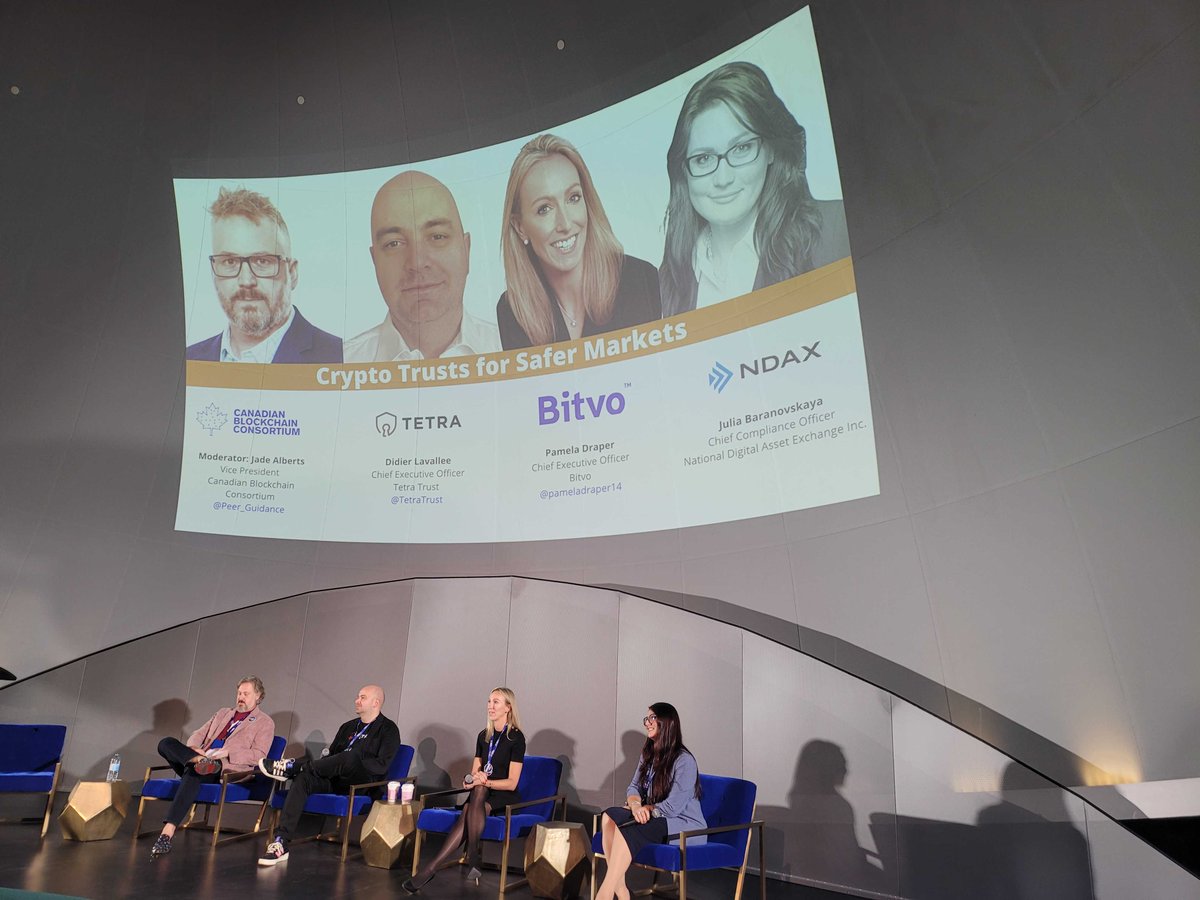 ndaxio's tweet photo. Aiming to make the crypto space a safer place, our Chief Compliance Officer – Julia Baranovskaya made an impression speaking on the panel – 'Crypto Trusts for Safer Markets' at @Blockchain_CBC 💪

#CanadianBlockchain #crypto #cryptocurrency https://t.co/ibBh5xrQwB