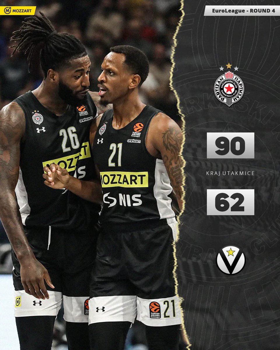 PartizanBC's tweet photo. Pobeda crno - belih u @EuroLeague posle osam godina! 🖤🤍

#KKPartizan #EuroLeague https://t.co/eJX1N2VyDH