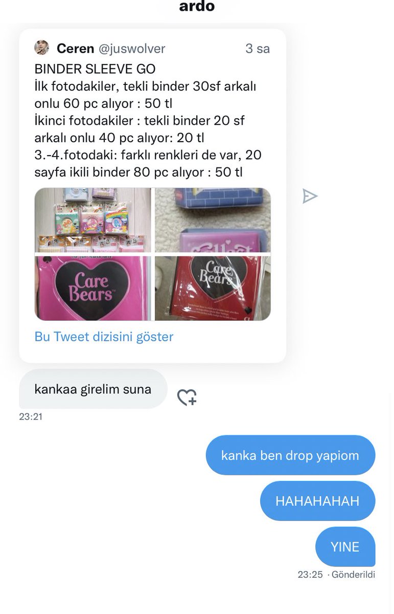arda binder gosu ararken benim yazdigim mesaj @lqvekyun