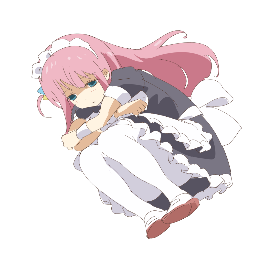 gotou hitori 1girl solo pink hair maid long hair maid headdress white background  illustration images