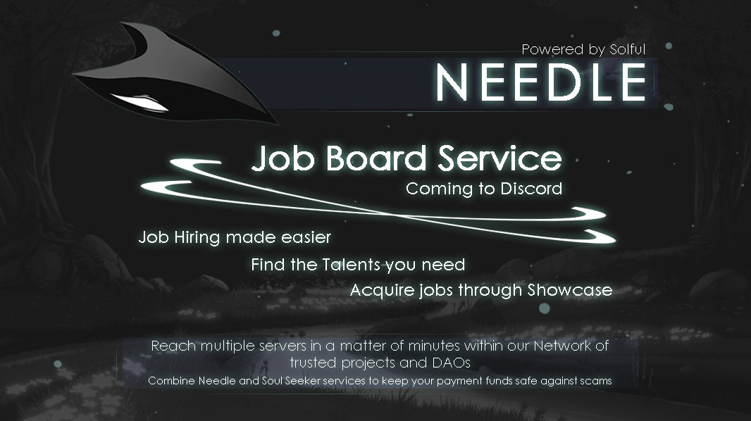 Job Board service will be coming to your local discord servers as well as the Showcase section for our NFT holders as part of of our new system A system combination that hasn't been used on Solana as of yet We will repeat ourselves... ...This is not just a job board project