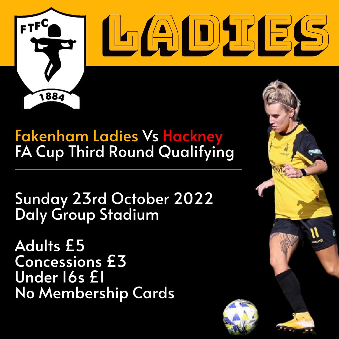 All fixed <a href="/FakenhamTownLFC/">Fakenham Town Ladies</a>🏆 FA Cup action on Sunday as our Ladies face Hackney. Kick Off is 2pm. Match Details Below ⬇️
