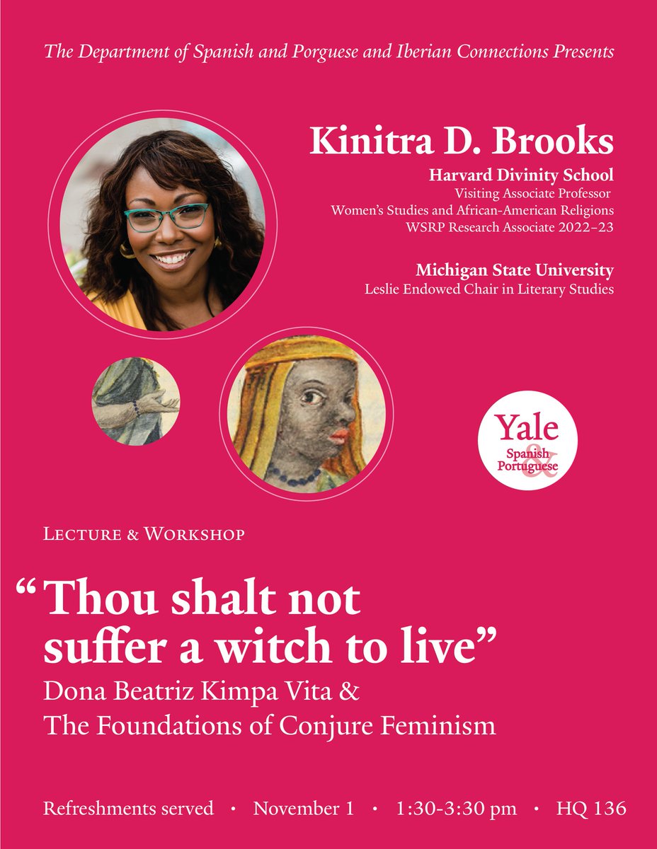 YaleSpanPort (@yalespanport) on Twitter photo Our department & <a href="/Iberian_Connect/">Iberian Connections</a> are thrilled to welcome <a href="/k8dee16/">Kinitra Brooks</a> for "Thou shalt not suffer a witch to live." Whew. November 1, 1:30–3:30PM HQ 136. #conjurefeminism Our department & <a href="/Iberian_Connect/">Iberian Connections</a> are thrilled to welcome <a href="/k8dee16/">Kinitra Brooks</a> for "Thou shalt not suffer a witch to live." Whew. November 1, 1:30–3:30PM HQ 136. #conjurefeminism