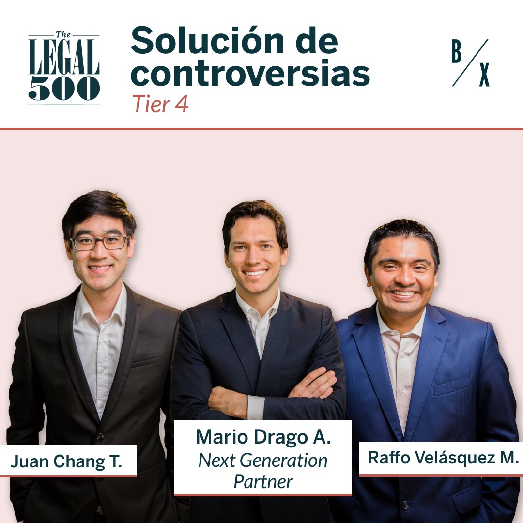 BaxelPeru's tweet photo. Felicitamos a @mdragoalfaro quien es considerado en la categoría de Next Generation Partner. @thelegal500 destaca la experiencia de @RaffoLegal en disputas contractuales y Juan Chang en litigios administrativos y arbitraje en materia de hidrocarburos. 
Más https://t.co/dIUJpGytUY https://t.co/59yD6hGvb1
