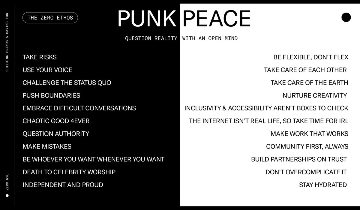 To make great work, @ZeroStudiosNYC leans into a Punk/Peace ethos ✌️ Having fun is fun, and people should be who they are 🖤

<a href="/advertisingweek/">Advertising Week</a> <a href="/TheDieline/">Dieline</a> #AdWeekNY #AWNewYork