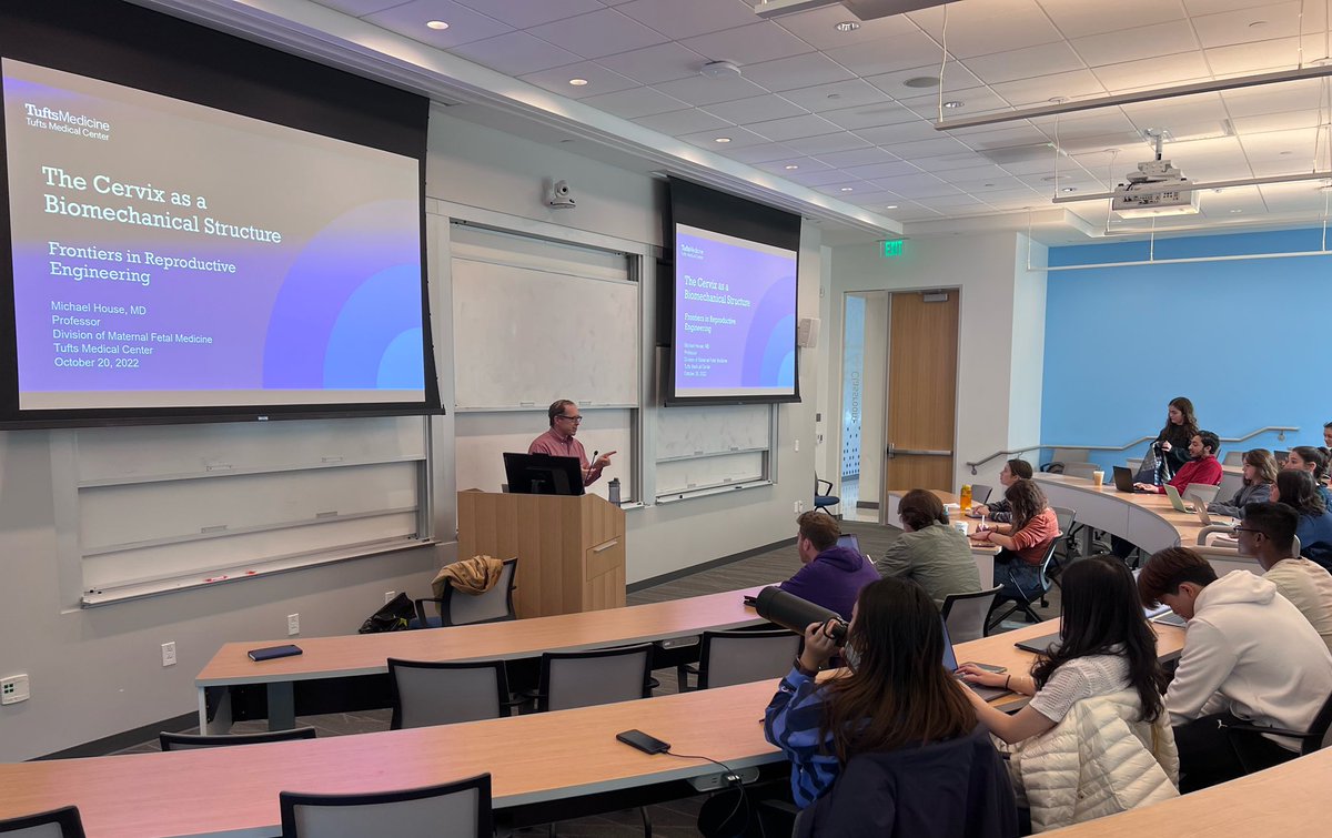 JuanGnecco4's tweet photo. Perk of being at @TuftsEngineer is having top scientists/clinicians/engineers like Dr House from the @TuftsMedicalCtr #MIRI teach my students about the cervix and biomechanics. #frontiersinreproductiveengineering #FIRE https://t.co/8cYJiODMMG