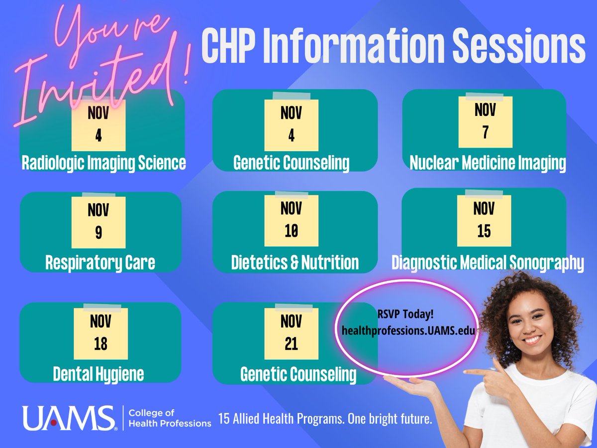 🍂🍁November is coming! Join us to learn more about the amazing programs here at @uamshealth in the College of Health Professions! 📣Have you signed up? RSVP TODAY! 👉Programs bit.ly/3F7tU0i #uamshealth #uamschp #college #education #alliedhealth