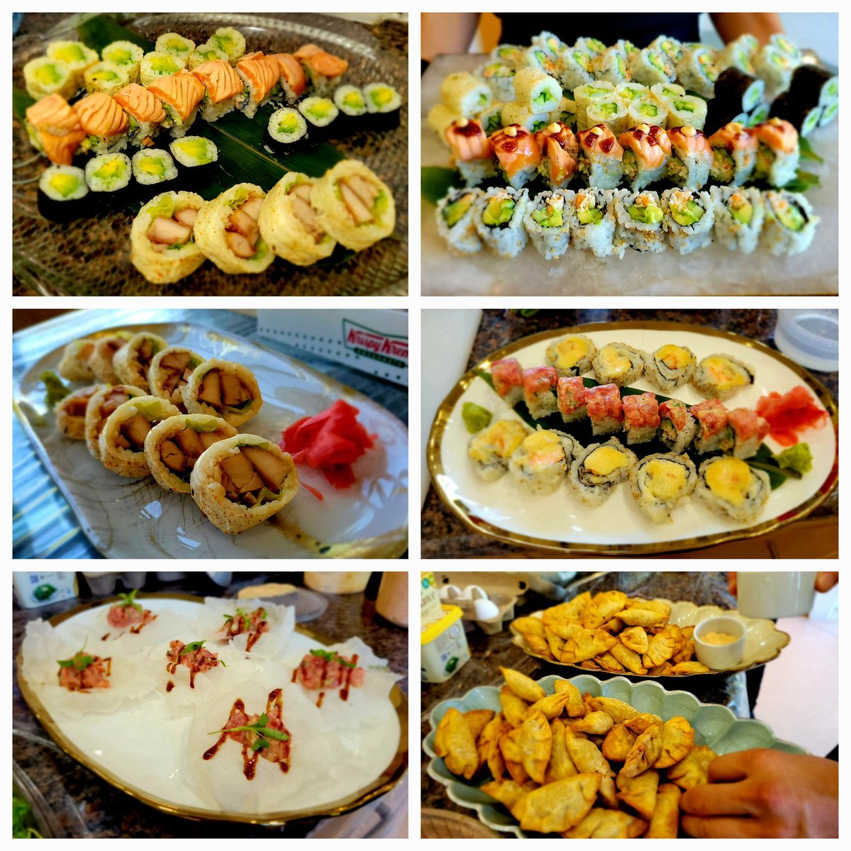 BettyHan13's tweet photo. Sushi and gyoza for lunch. Sushi made by the best Sushi Chef Brian @Soosh #sukkot2022 #Kosher #cateringservices #food https://t.co/d8ZQZWnXlC