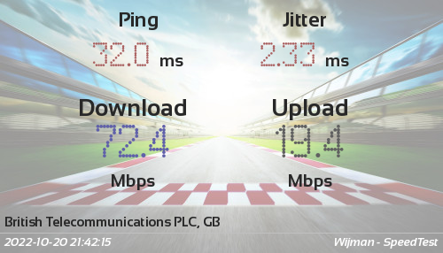 StephanWijman's tweet image. Setup my own speedtest environment to make it light and easy, without the bloadware that commercial sites give. Much easier and quicker to load and give good results. I am very close to the maximum of 80/20 from BT.
wijman.net/speedtest
#speedtest #librespeed