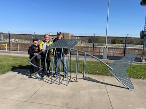 5970Rotary's tweet image. Today District Governor Don Meyer visited the Guttenberg Rotary Club.  Assistant District Governor Linda Nudd also attended.  A bike stand donated by the Guttenberg Rotary Club is pictured.  #RotaryRocks.