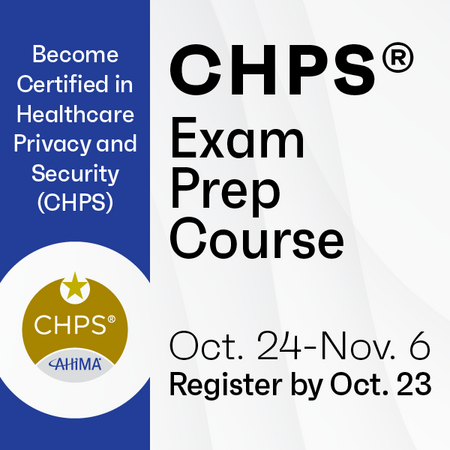 AHIMAResources's tweet photo. LAST CALL

Registration for the Fall Cohort of the CHPS® Exam Prep Course closes on 10/23. This course prepares you to take the CHPS exam. Becoming Certified in Healthcare Privacy and Security (CHPS) is a career milestone – start your journey today. 

https://t.co/VJVewC6lkm https://t.co/h1YX6lIZP8