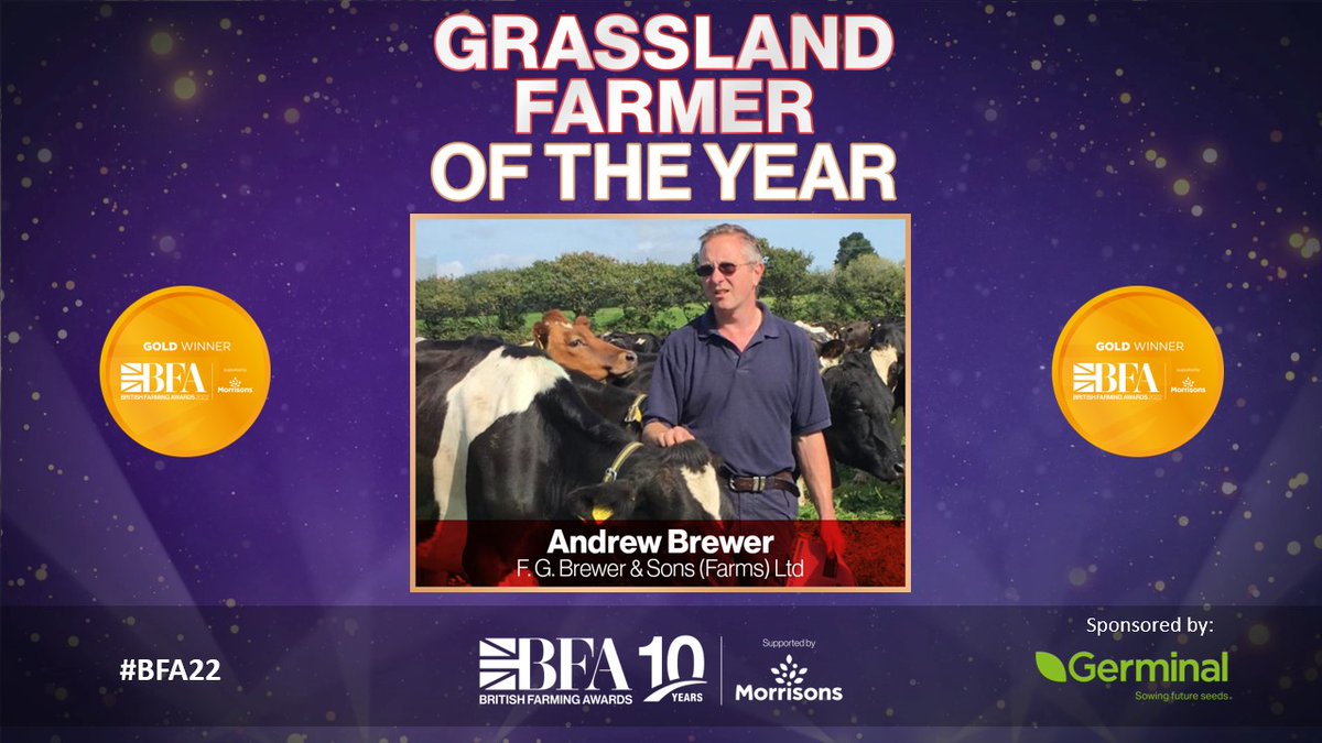 FarmingAwards's tweet photo. 2022 Grassland Farmer of the Year goes to Andrew Brewer, Ennis Barton, Cornwall – huge congratulations! #BFA22 #Farm365 #BackBritishFarming @morrisons @wearegerminal @germinalukagri @farminguk https://t.co/gUZdcfwt8n