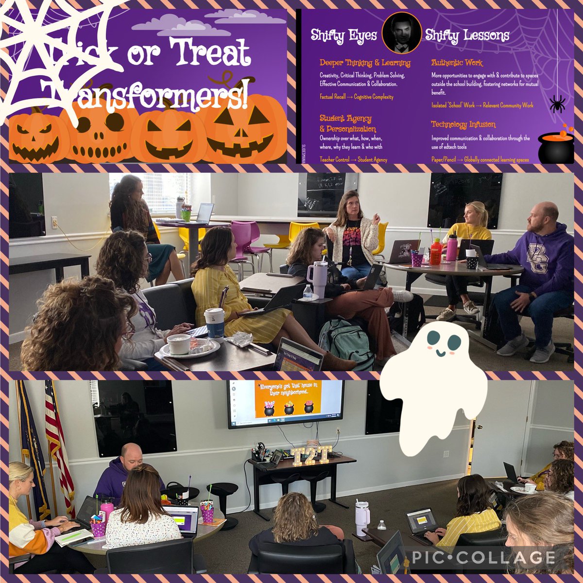 MsMarcumBGISD's tweet photo. What a fantastic afternoon with our wonderful new crew of “transformers” 🤖! Goal-setting, 4-shifting, escape-rooming, &amp; then some haunted house 🏚 construction! 🙃 It was spooooky 👻, but we have a good feeling about this group! 💜 #T2T #bgisdbrightspot #kydlc https://t.co/cm1d2dLEdz