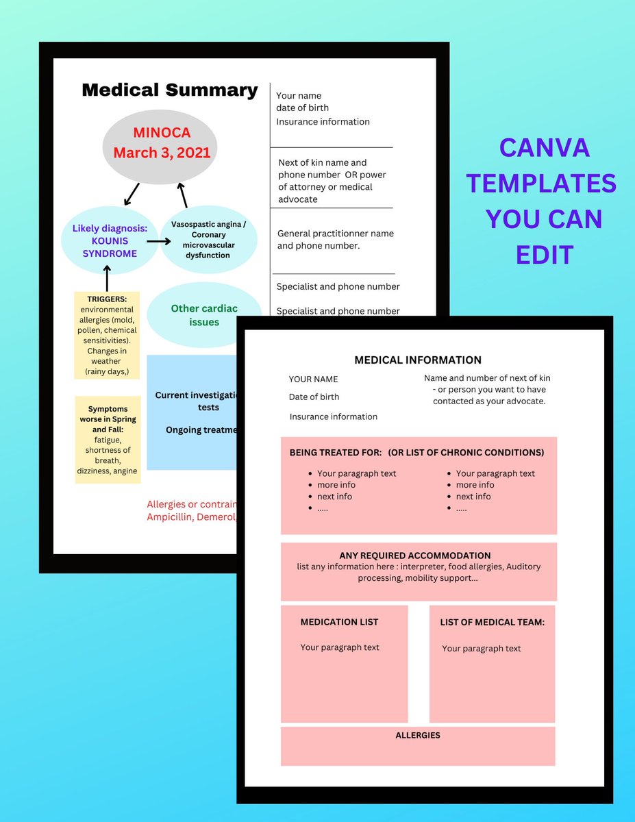 One pager template for patients my with Chronic and rare illness to bring to Emergency Room. Works well for me.   etsy.me/3VIOqu9