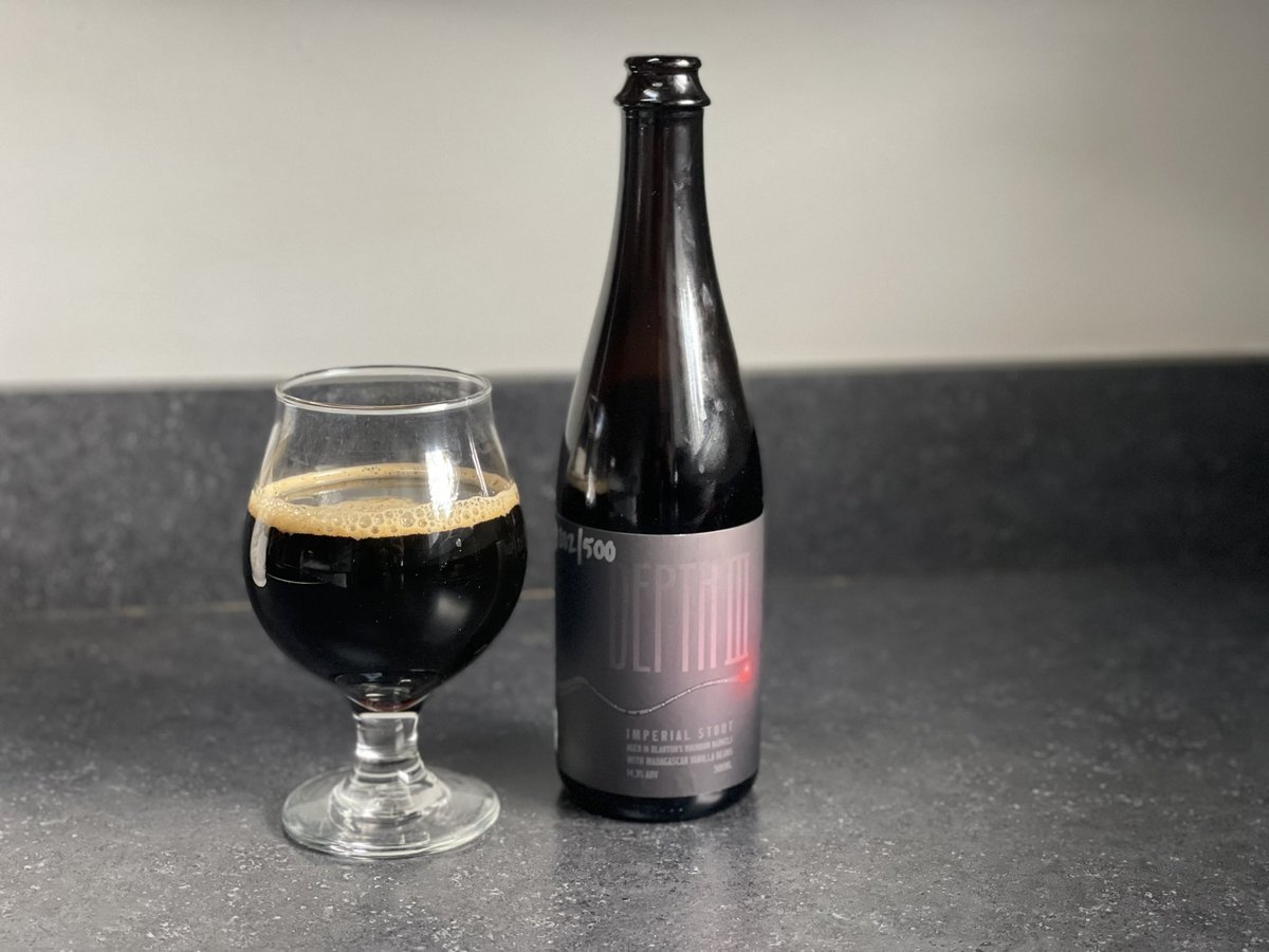 BrianManzullo's tweet photo. Top 10 beer of 2022 contender. Depth III from @DetroitBrew is the best Depth yet. Silky, deep and boozy, with cacao nib, vanilla bean and dried fruit notes, maybe even a touch of caramel. Plenty of Blanton’s bourbon barrel, which I love. Wish I had more than one bottle. #mibeer https://t.co/et7IM8wNrA