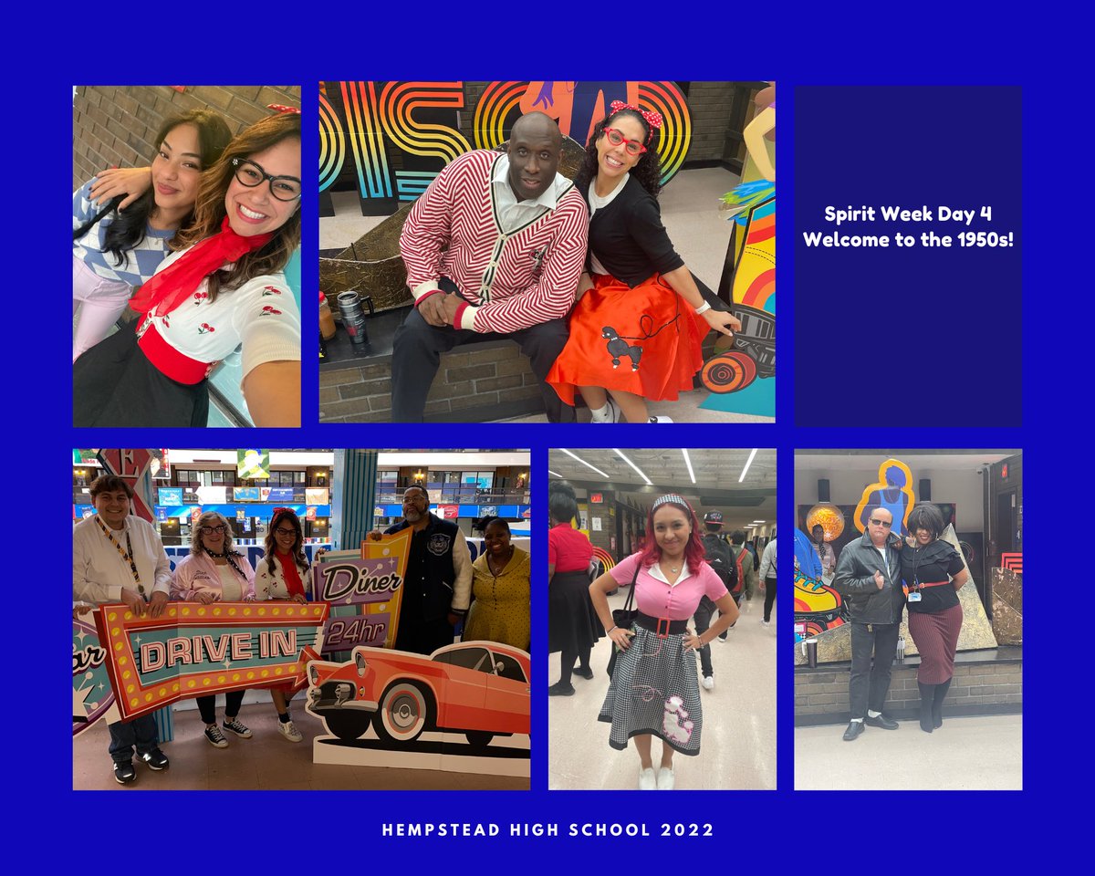KristinKelly321's tweet photo. Welcome to the Spirit Week Sock Hop! 1950s @Hempstead_Tiger @CraigGielarows1 and the energy was incredible today🔥🫶🏽💙🐯 Here’s to tomorrow’s traditional Blue & White Day! #HHSTigerPride #GettingToGreater https://t.co/MlZnLaSKLh