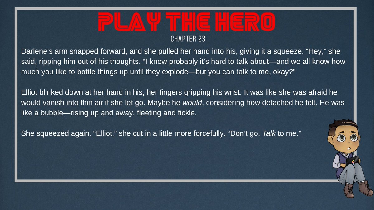 Zeiskyte's tweet photo. @PentheDragon Chapter 23 of Play the Hero! Elliot has a long needed talk with Darlene, and while Elias is MIA, he gets caught in a dilemma of his own...

🔑 https://t.co/epzPJ7KjSB https://t.co/hb55Ssz5jM
