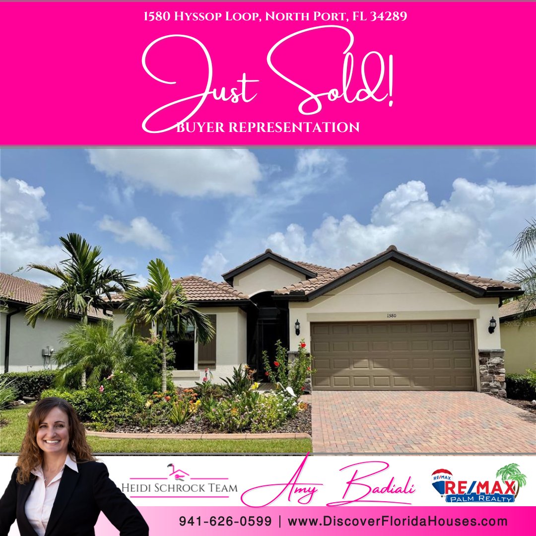 #JustClosed #BuyerRepresentation
📍 1580 Hyssop Loop, North Port, FL 34289
$520,000 | 2bd🛏 | 2ba🛁 | 1,854 lot sqft📐

Amy Badiali
Heidi Schrock Team, REMAX Palm⁠
☎ Call us now 941-626-0599
#discoverfloridahouses #southwestfloridarealestate #swflrealtors #wheresheidi #remax