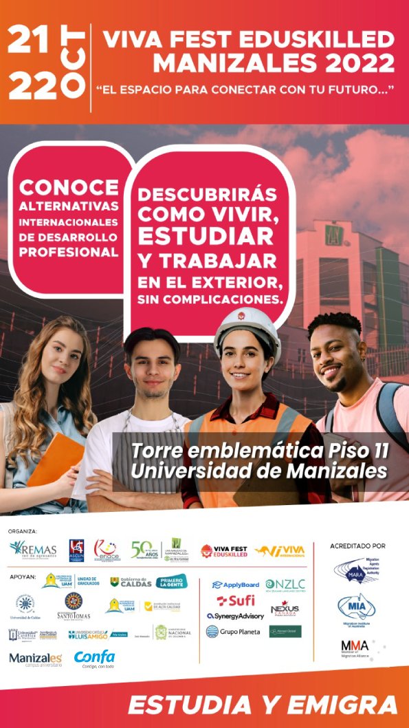 Descubre las oportunidades de estudio, ofertas laborales y prácticas empresariales en el exterior ¡Te esperamos! este 21 y 22 de octubre.
Regístrate aquí asistencia.eduskilled.com.co/MANIZALES