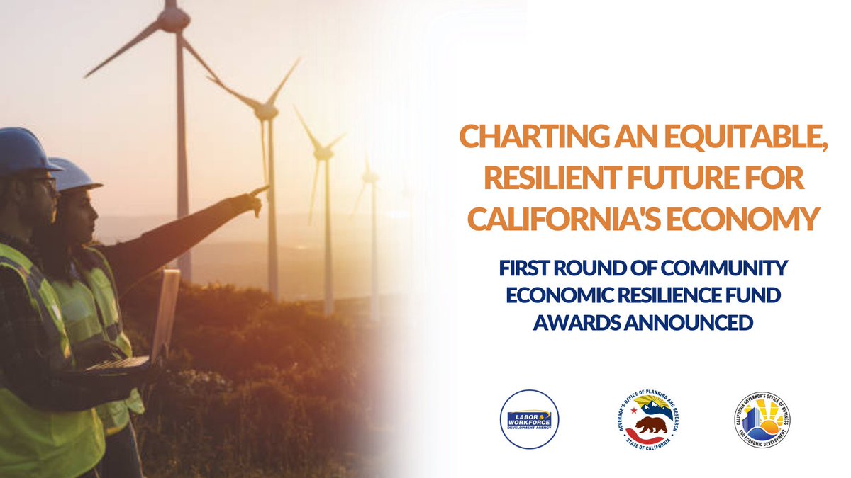 Cal_LCI's tweet photo. The $600M Community Economic Resilience Fund supports plans &amp; strategies to diversify local economies and sustainable industries that create good-paying, accessible jobs for all Californians. 
Today we're excited to announce the first round of awards: https://t.co/Km6ZaIE0Iu! https://t.co/0ZHkS2L3ER