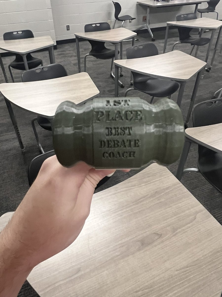 LanghamDebate's tweet photo. You love to see cross-content collaboration! Thank you to the Engineering &amp; Design classes at @langhamcreekhs for creating this 3D printed gavel! #CFISDspirit https://t.co/d3mtwVGtU3