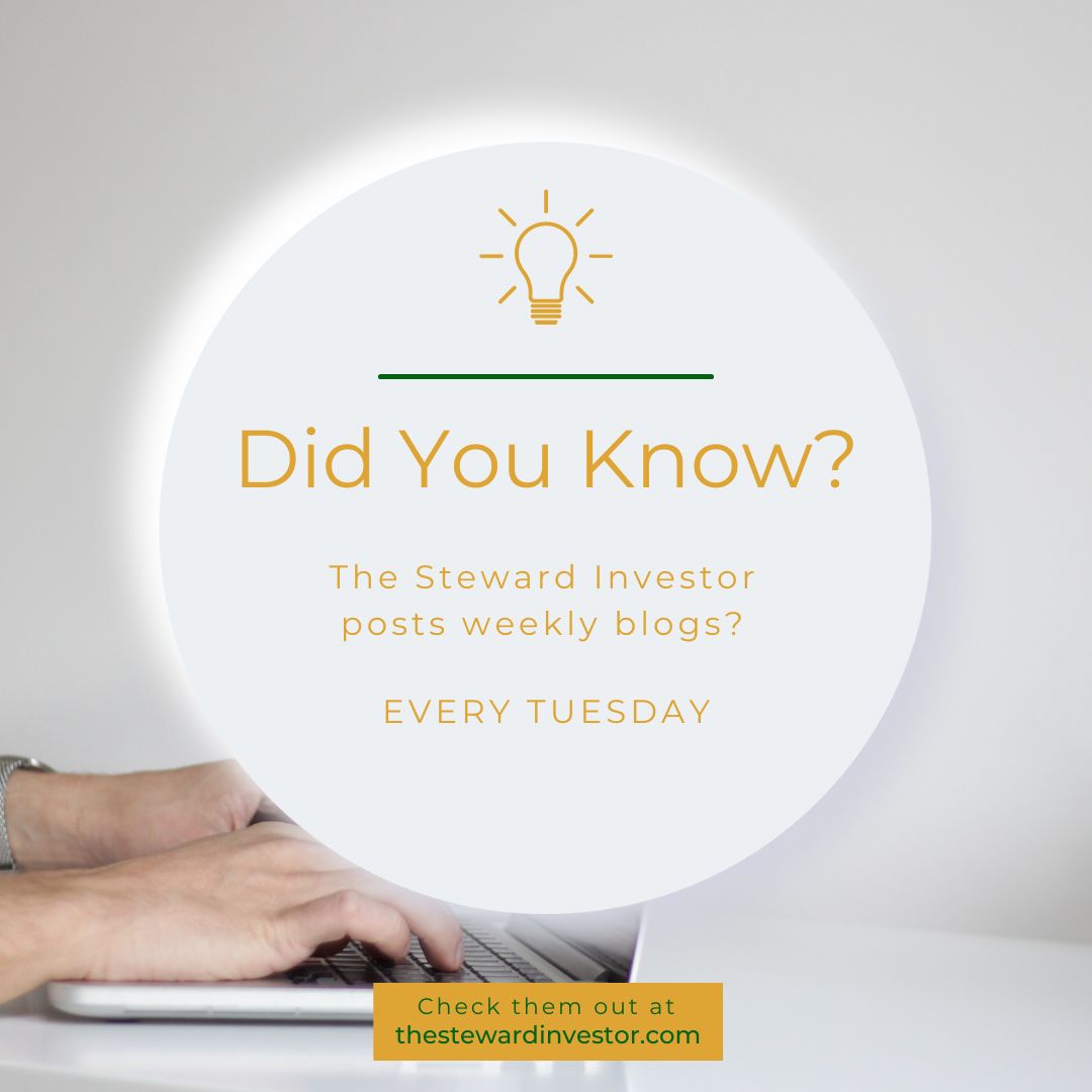 New blogs are posted on the Steward Investor Webpage every Tuesday! 
Go check them out, don't miss out!!
thestewardinvestor.com/blog/