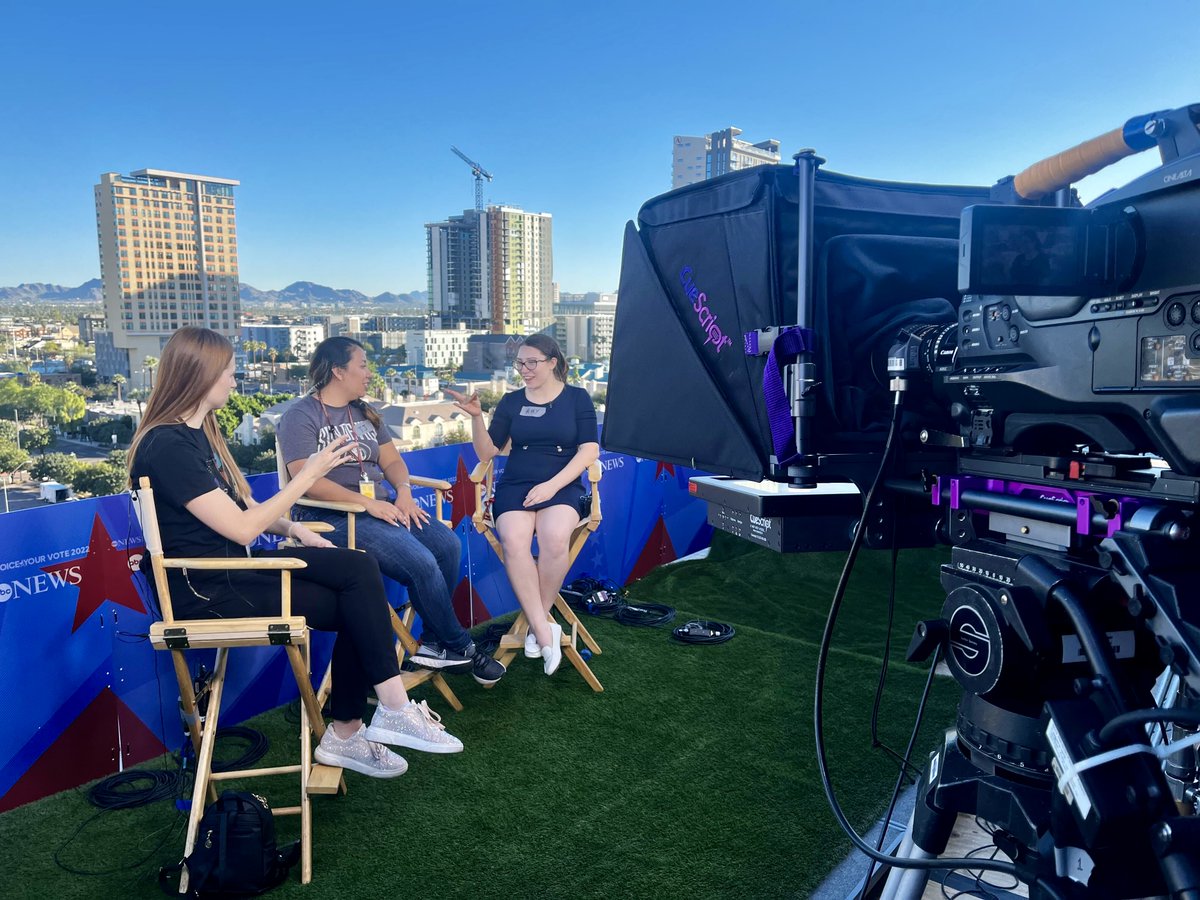 Cronkite_ASU's tweet photo. We are excited to welcome @ABC’s @GMA team, who'll be broadcasting LIVE from the Cronkite School's rooftop. 🏙️ Shoutout to our students working alongside the production crew to help set up! 🙌

Tune in to @ABCGMA3 tomorrow at noon to watch in Phoenix or check your local listings! https://t.co/ONgqVfqKuI