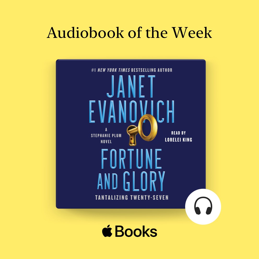 janetevanovich's tweet photo. I'm so excited to share that FORTUNE AND GLORY is @AppleBooks’ #AudiobookOfTheWeek! Listeners can download it for just $4.99 now through 10/25: https://t.co/bYIFXX2UDP CC: @SimonAudio https://t.co/RMzY27hWPj