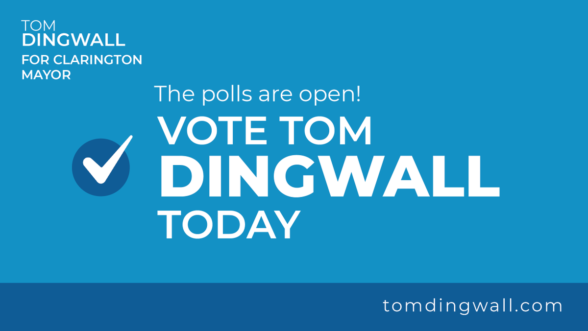 Dingwall_Tom's tweet photo. 📣 ELECTION DAY REMINDER 📣

Have you voted yet? The polls are open! 

Be sure to cast your vote for a better #Clarington by visiting: https://t.co/s5NkMAUR0S 

To learn more about me, visit: https://t.co/OFHPoboTlx https://t.co/QbUxrdCqd7