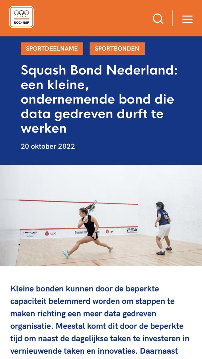 Rogier24's tweet photo. Zo’n twee jaar geleden samen met @TomLucas93 gaan bouwen aan de (digitale) toekomst van @SquashBondNL waarin onder meer data centraal staat. Een inkijkje (dankzij @nocnsf) in óns verhaal en onze digitale ambitie👇

https://t.co/g03S76w8dT https://t.co/k285FZLWhc