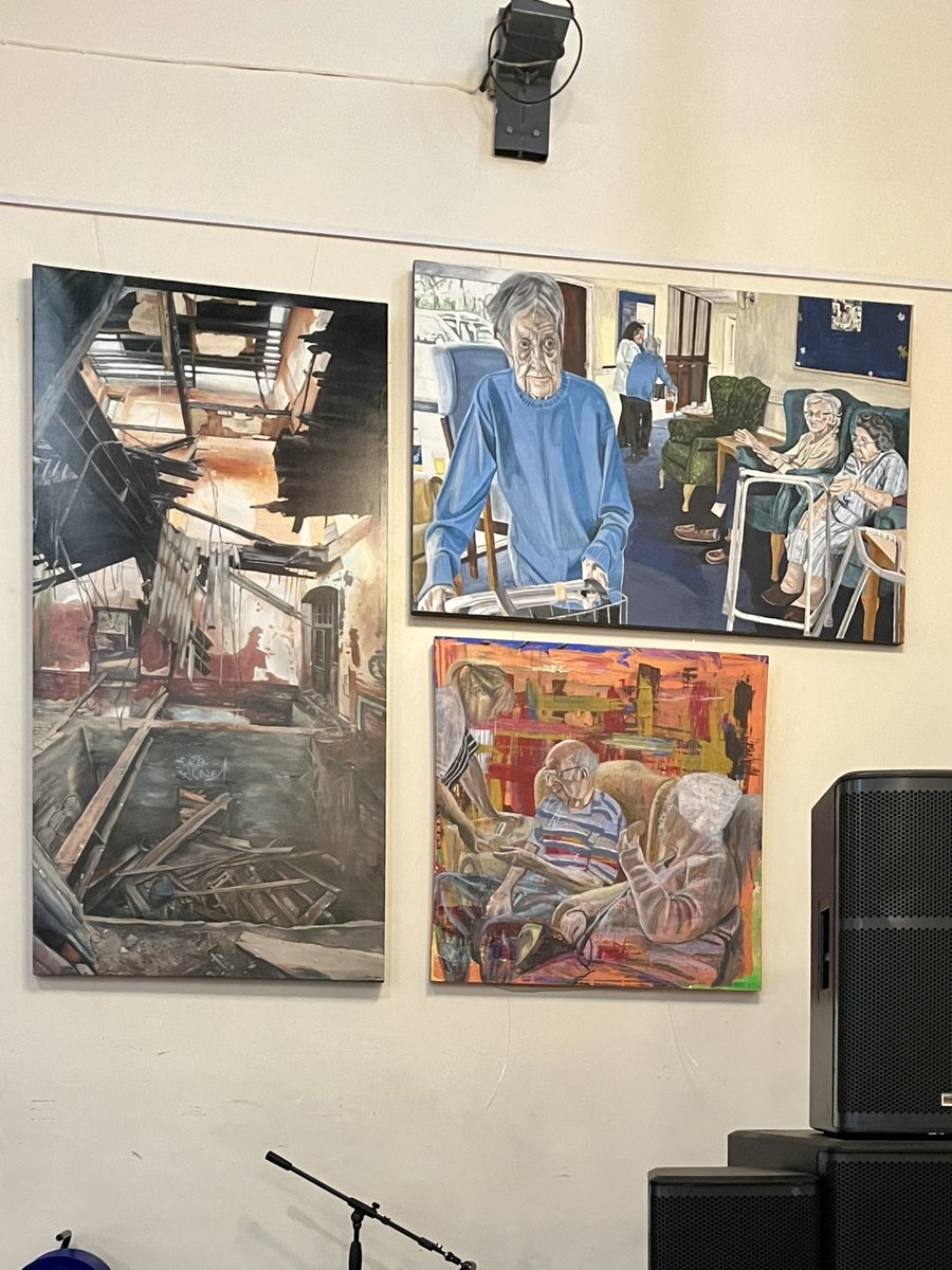 Last school tweet before sleep. I’ve been meaning to photograph this artwork since I started at the school. 

I get lost in the picture on the left every time I see it. How a teenager produced that boggles my mind.