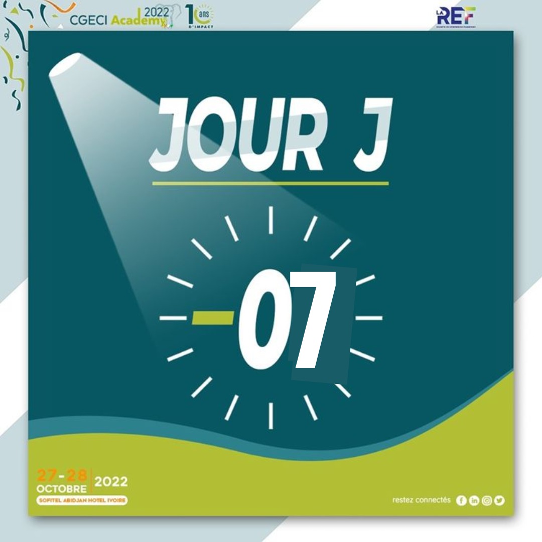 cgeci_academy's tweet photo. ⏳J-07
✅#Dirigeants, #CEO, #YCEO, venez multiplier vos contacts opérationnels de haut niveau à ce rendez-vous  d’affaires du monde francophone à Abidjan !

⚠️ Dernière chance pour vous inscrire sur : 
↪️ https://t.co/0EU7iV4Hc9

#CGECIacademy2022
#10ansDimpact
#LaREF22 https://t.co/ANiTzMwWjQ