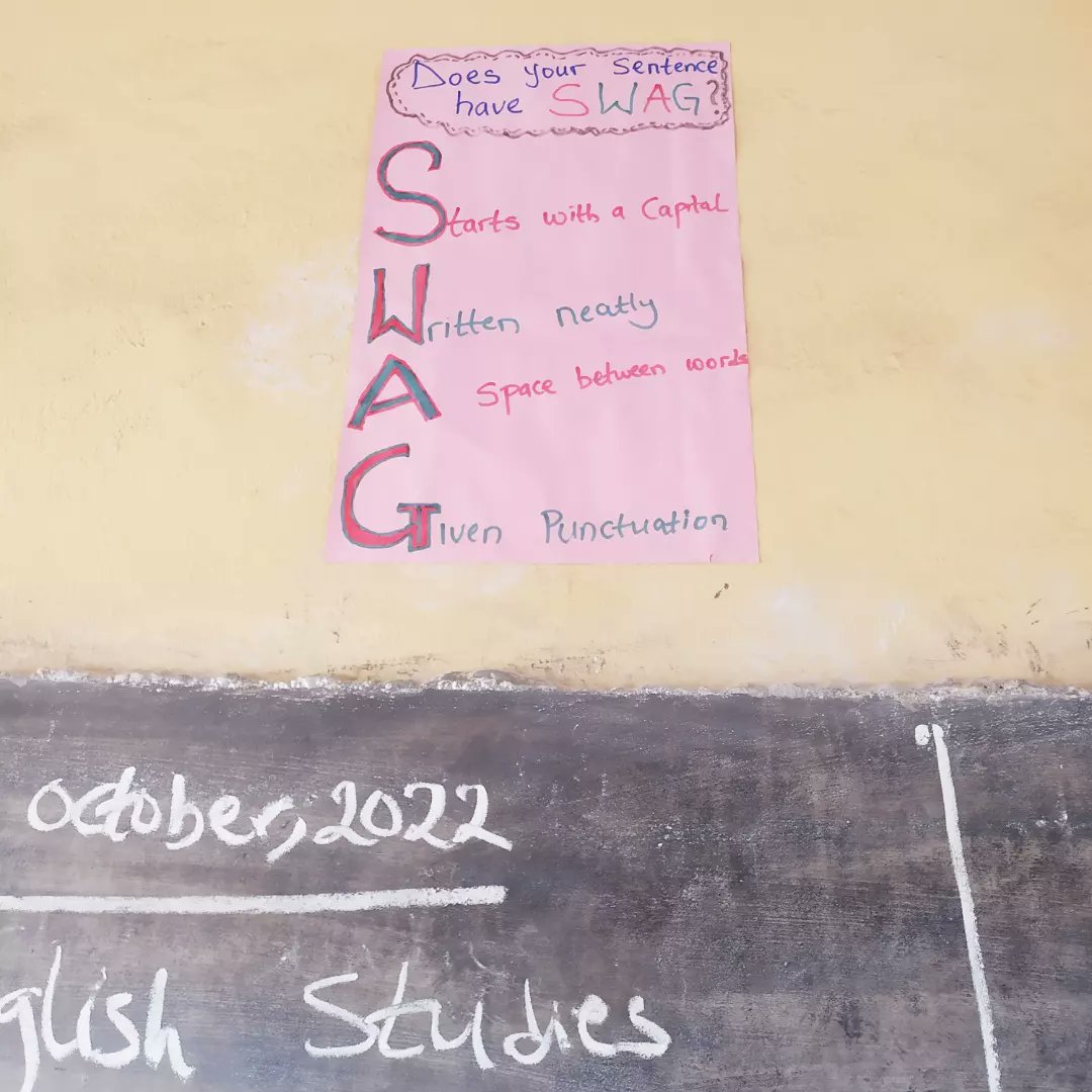 Dee_dulcet's tweet photo. Does your sentence have SWAG?
Starts with capital letter
Written neatly
A space between words
Given punctuation
We are not there yet, but we are getting better
There's always something that arouses these learners, it's our duty to discover It.
#TFNfellow
#TFNimpactstories https://t.co/Ef689A12WY
