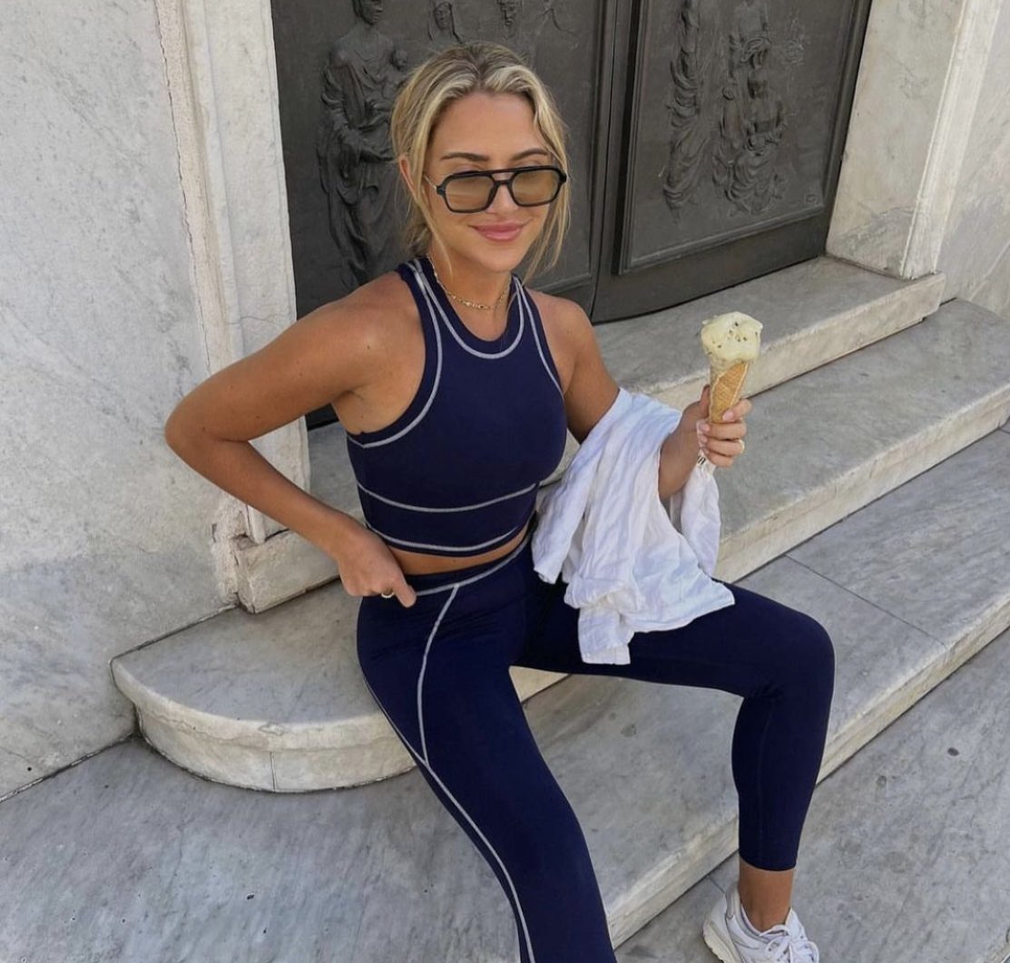 The gorgeous Lea Broc in our Navy fitness leggings and bra set 🔥🍦💙 Exclusively on @ASOS (🔍 119388241 &amp; 119388240)