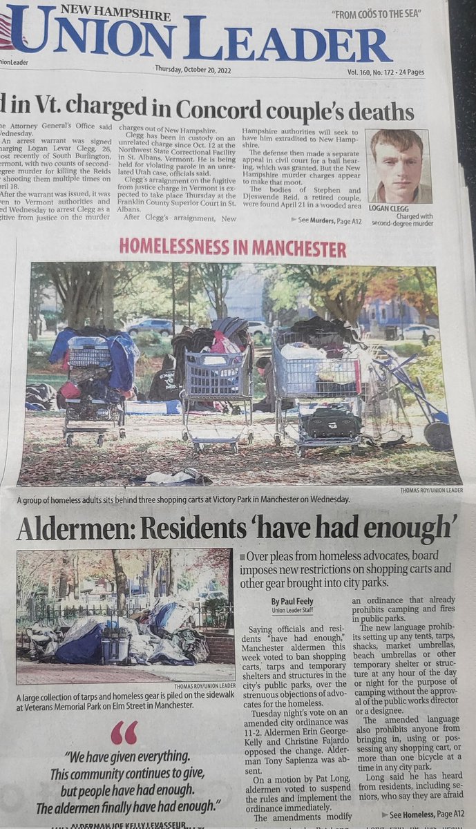 Alderman: Residents " have had enough " That is of leadership taking the easy way out with short cited restrictions that make it harder for homeless to get back on there feet rather then programs that support them.10 spoke against this myself included  as well Brandon <a href="/LemayForNH/">Lemay for NH State Rep</a>