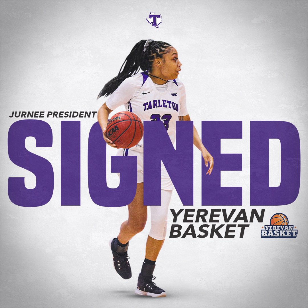 TarletonWBB's tweet photo. 𝘽𝙞𝙜 𝙘𝙤𝙣𝙜𝙧𝙖𝙩𝙪𝙡𝙖𝙩𝙞𝙤𝙣𝙨 to former Texan Jurnee President on ✍️ a professional contract! Good luck as you start your professional 🏀 career! 

#TexanNation x #BleedPurple https://t.co/nfiIIbOgBc