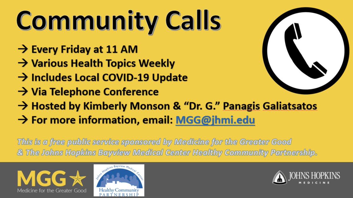 📣Fri., 10/21 at 11 AM ET Ashley Scott from our #Alzheimers #Disease #Research Center will be on the Community Call sponsored by @medgreatergood & #JHHCP to talk about #Brain #Health. Contact mgg@jhmi.edu for more info to join the Zoom call. FYI @HopkinsBayview @panagis21