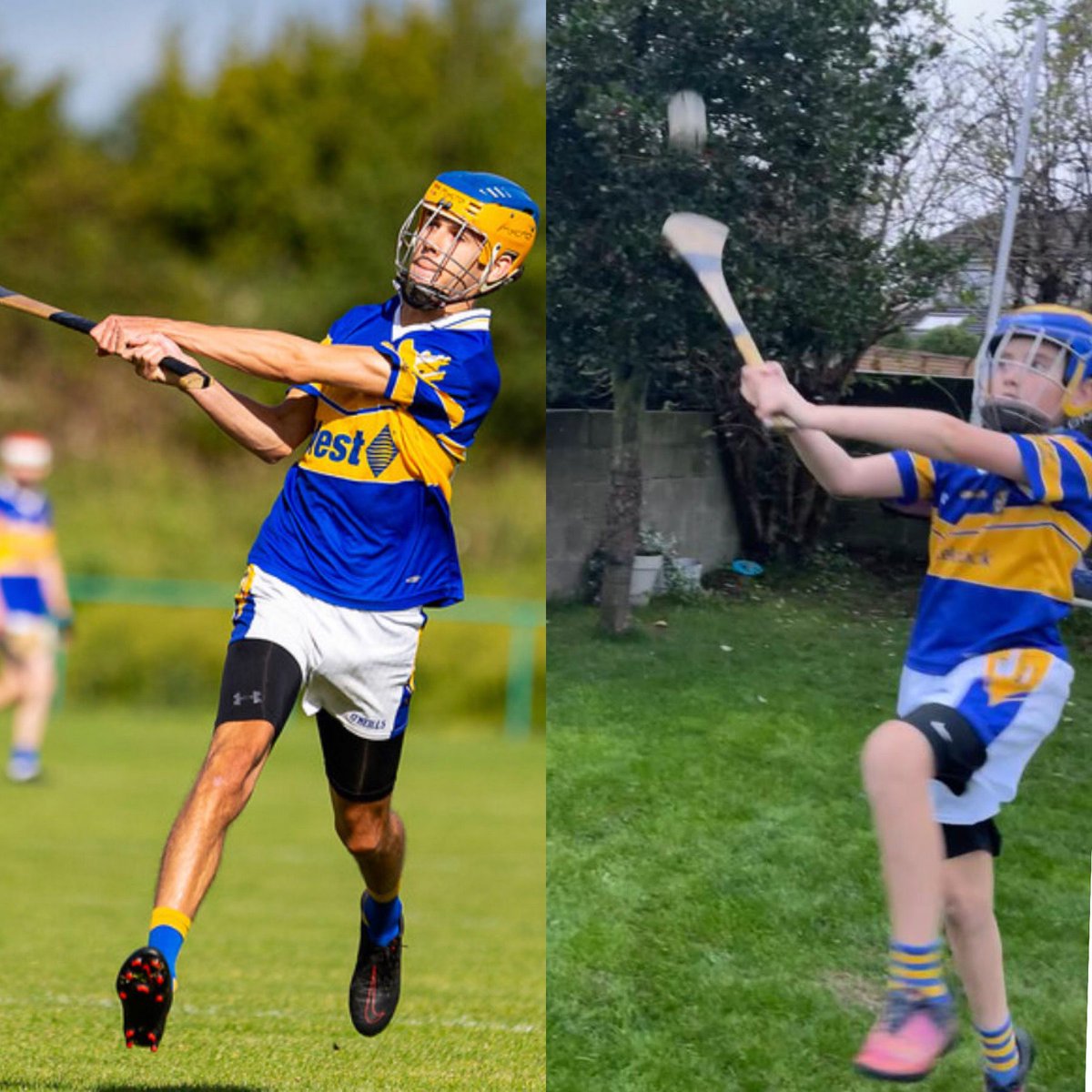CastleknockGAA's tweet photo. Next up we have Lúcás from our 2012 group with his great reenactment of Tom high flying shot 👏🏻💙💛🏑 #welldone #monkeyseemonkeydo #castleknockabú https://t.co/yJkfnhDD6M