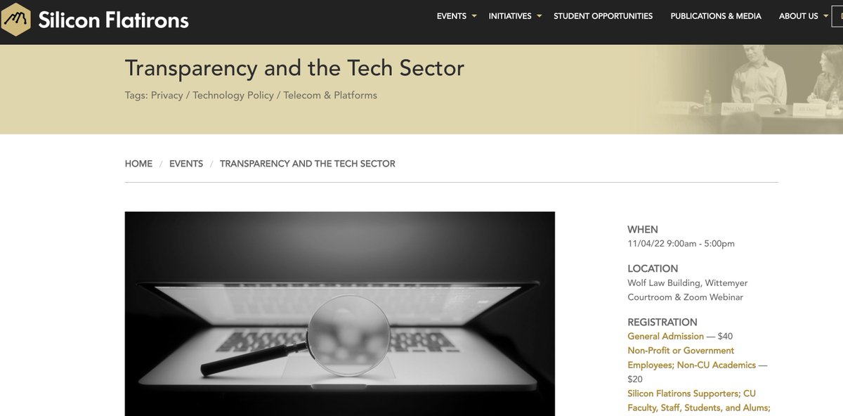 Coming up at @SiliconFlatiron and @ColoLaw on November 4: Prof. @MargotKaminski's conference on 'Transparency and the Tech Sector.' Register today to see an all-star lineup! siliconflatirons.org/events/transpa…