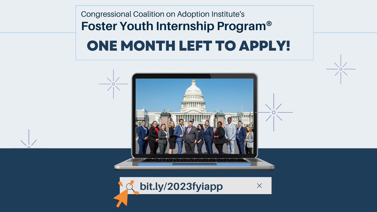 ONE MORE MONTH! CCAI's 2023 Foster Youth Internship Program applications are open now through November 20! Apply at bit.ly/2023fyiapp. #FYI2023 #FosteringPolicy