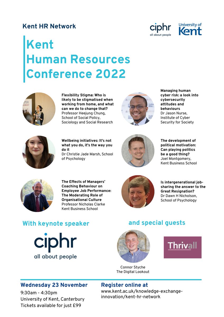 UniKentKEI's tweet photo. We're giving you the chance to hear the latest HR-related research from a wide range of University of Kent experts - all in one place on Wednesday 23 November!

Book your tickets here for just £99:

https://t.co/pBNeLBnz4F

#KentHRConf22 
@KBS_Kent @KentPsychology @UniKentSocSci https://t.co/yOl3ZMueQn