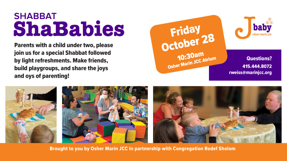 MarinJCC's tweet photo. Share a morning of friendship, Shabbat &amp; fun!
Join us at our FREE monthly Shabbat ShaBabies gathering on Friday, October 28, at 10:30 am, at the Osher Marin JCC! Come and share the joys and "oys" of parenting. To register, please visit our website at:
https://t.co/cFkf0vvL3s https://t.co/G6IpsnABGy
